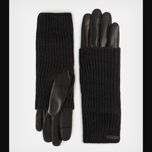 ALLSAINTS All Saints Zoya Long Knitted Cuff Leather Wool Gloves Black $119.00